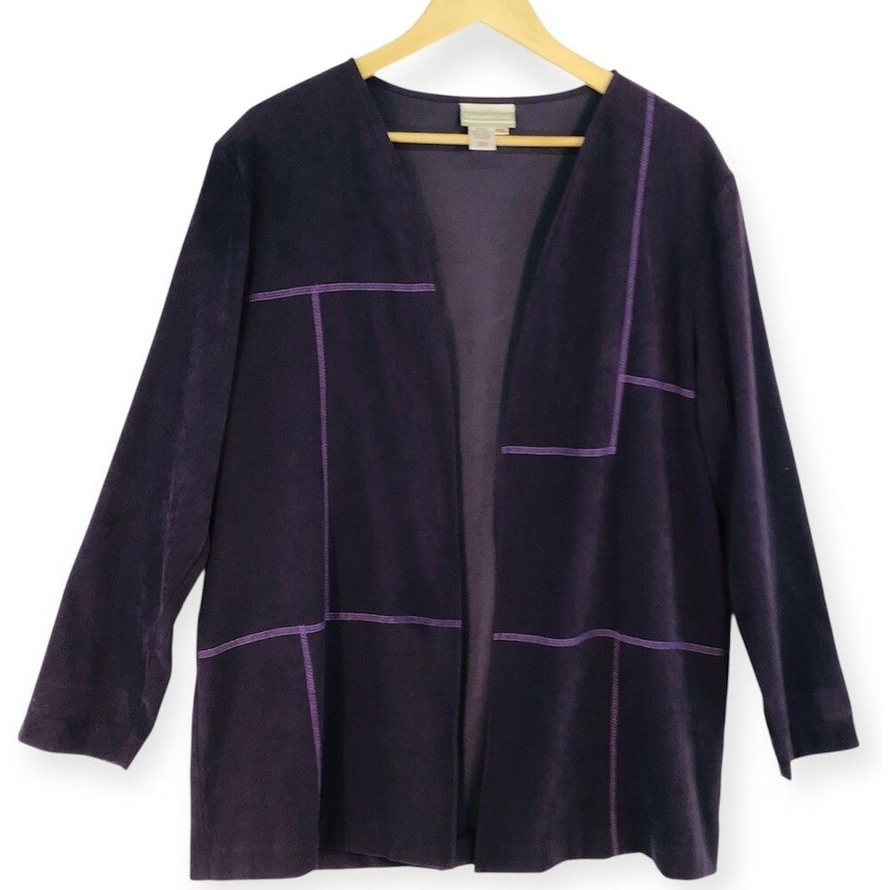 Coldwater Creek Open Blazer Cardigan Tunic Women’s  XL Petite Purple Faux Suede